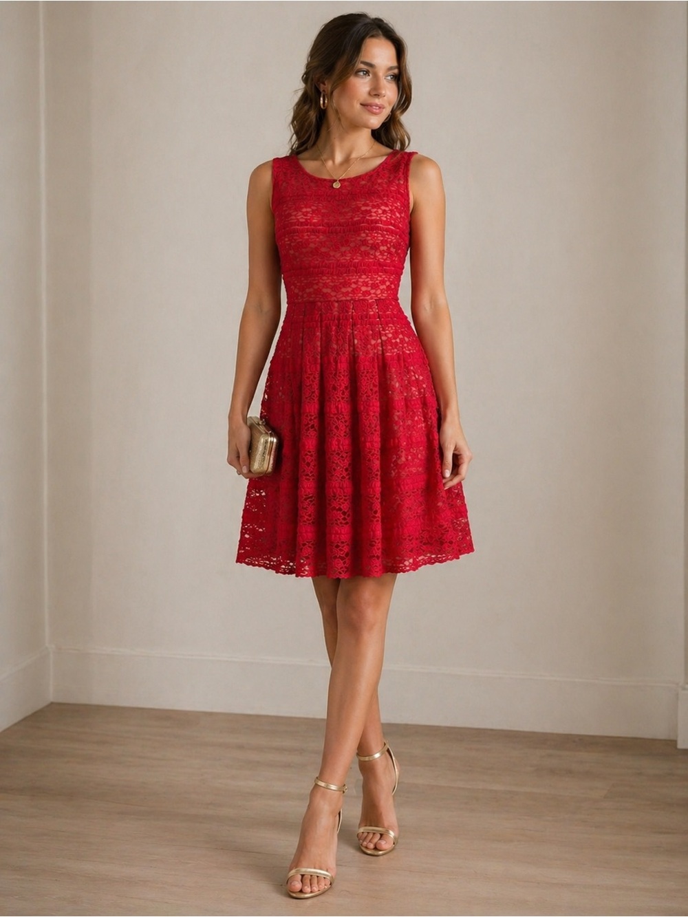 Enfocus Studio Red Lace Midi Dress